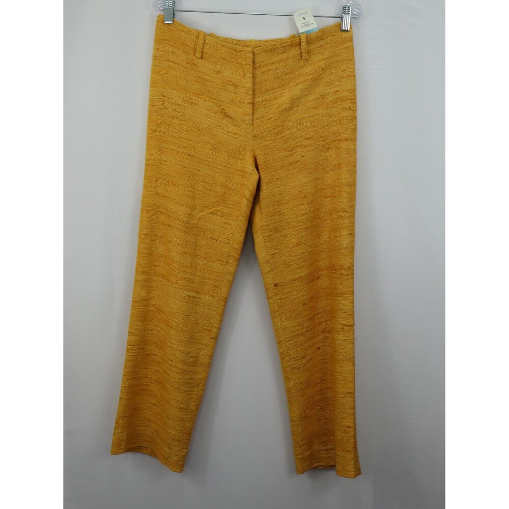 J Mclaughlin KELLER  Mustard Yellow Woven Straight Leg Pants 100% SILK Size 6